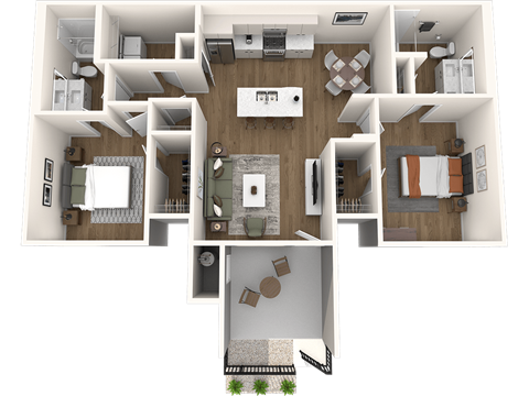 Floor plan for 2 beds, 2 baths, 1167 sqft